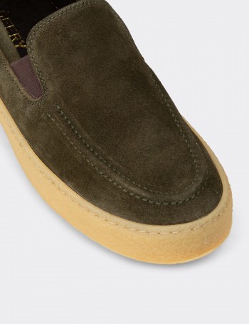 Erkek Hakiki Süet Yeşil Loafer Ayakkabı - 02047MYSLC01