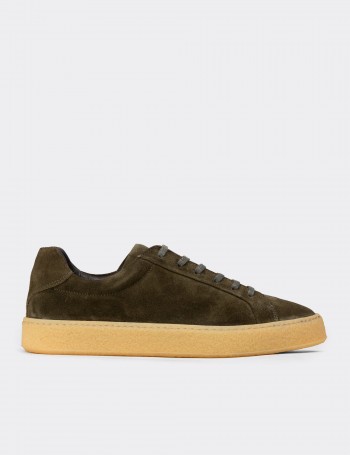 Erkek Hakiki Süet Yeşil Sneaker Ayakkabı - 02018MYSLC01