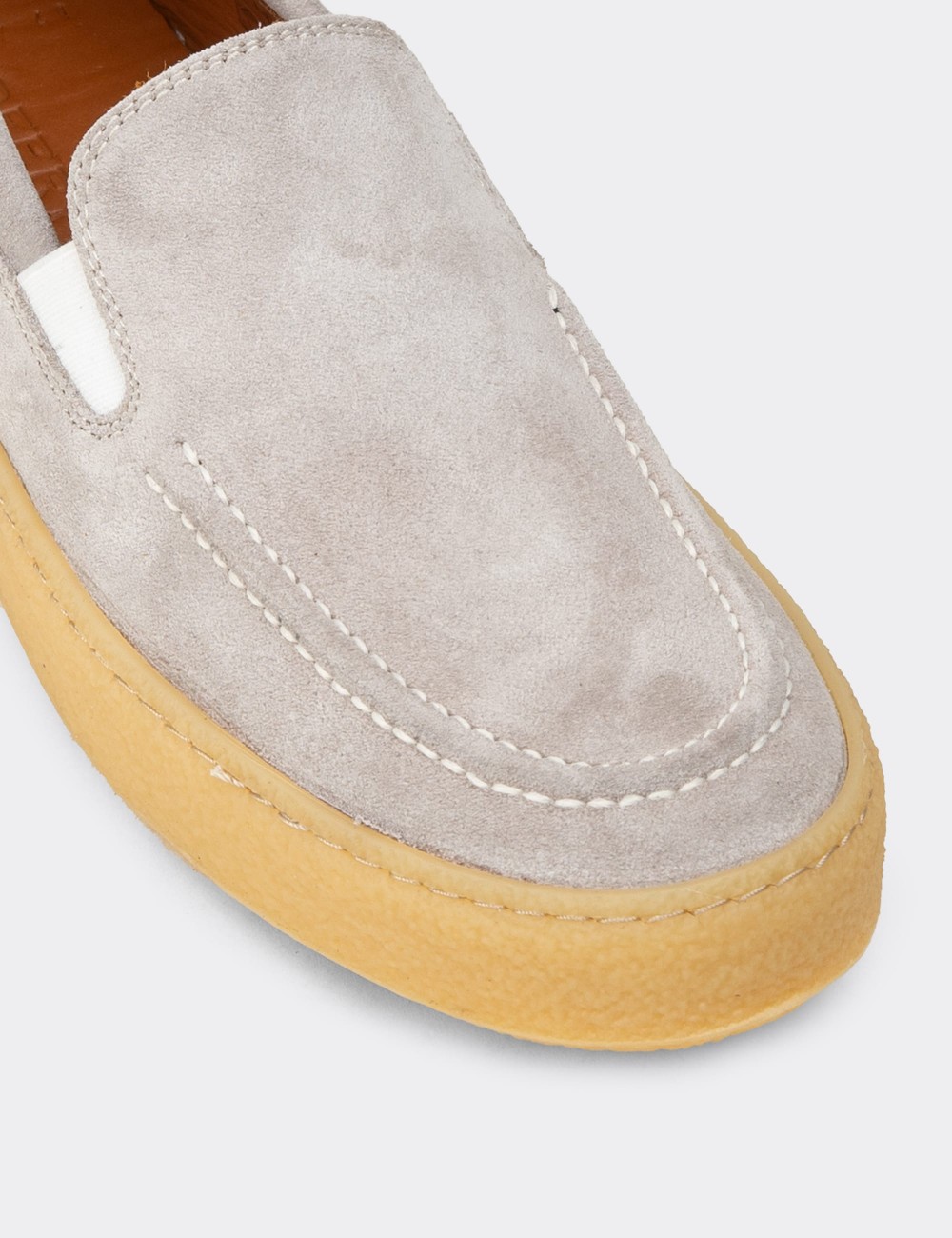 Erkek Hakiki Süet Gri Loafer Ayakkabı - 02047MGRIC01