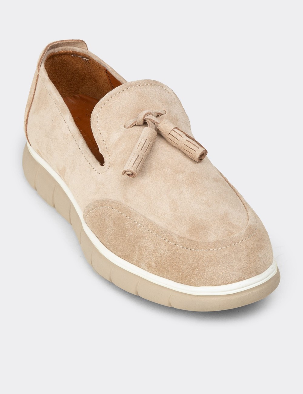 Erkek Süet Bej Püsküllü Loafer Ayakkabı - 02048MBEJE01