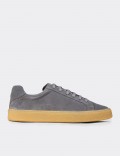 Erkek Gri Hakiki Süet Sneaker Ayakkabı