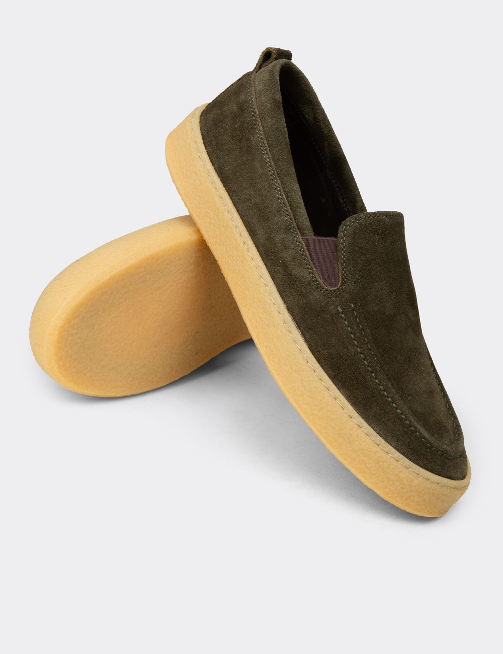 Erkek Hakiki Süet Yeşil Loafer Ayakkabı - 02047MYSLC01