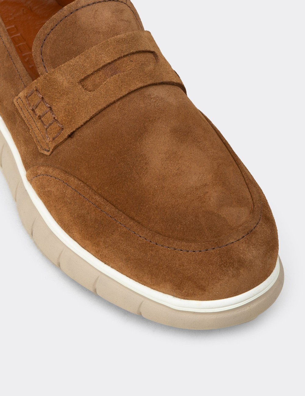 Erkek Hakiki Süet Taba Renk Loafer Ayakkabı - 02045MTBAE01
