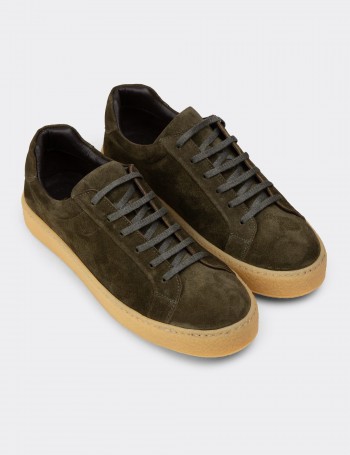 Erkek Hakiki Süet Yeşil Sneaker Ayakkabı - 02018MYSLC01