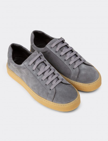 Erkek Gri Hakiki Süet Sneaker Ayakkabı
