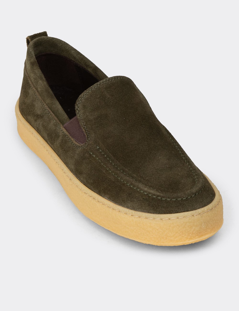 Erkek Hakiki Süet Yeşil Loafer Ayakkabı - 02047MYSLC01