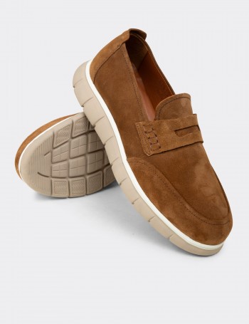 Erkek Hakiki Süet Taba Renk Loafer Ayakkabı - 02045MTBAE01