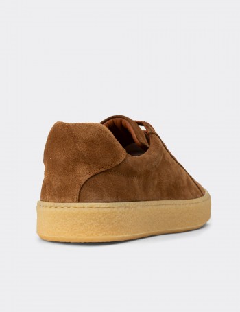 Erkek Hakiki Süet Taba Renk Sneaker - 02018MTBAC03