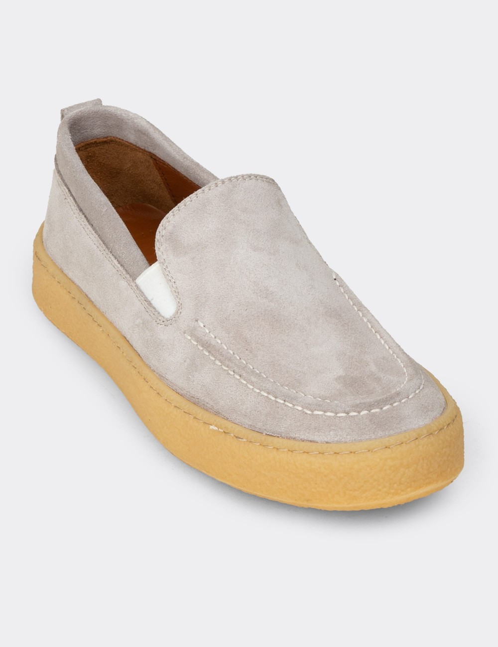 Erkek Hakiki Süet Gri Loafer Ayakkabı - 02047MGRIC01