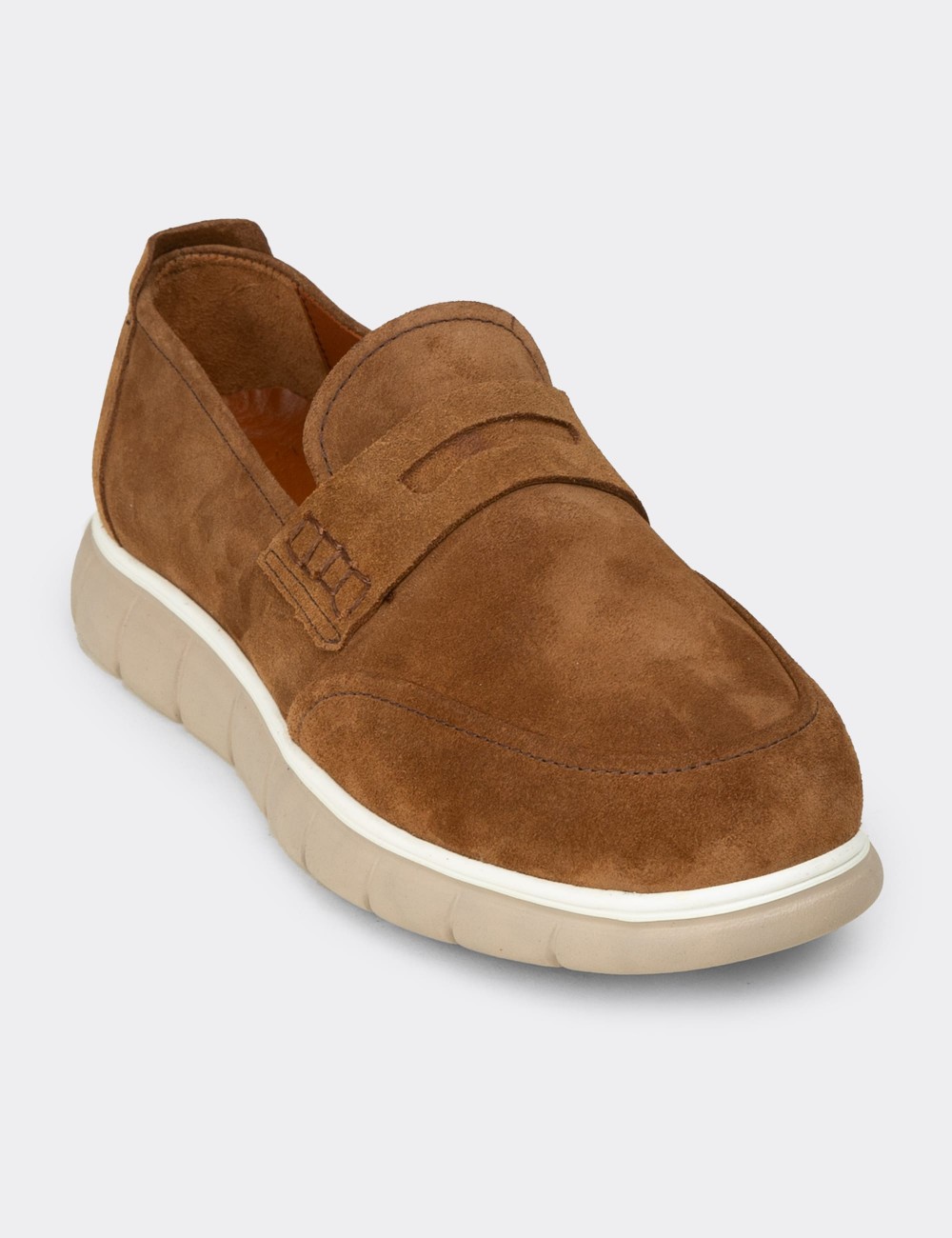 Erkek Hakiki Süet Taba Renk Loafer Ayakkabı - 02045MTBAE01