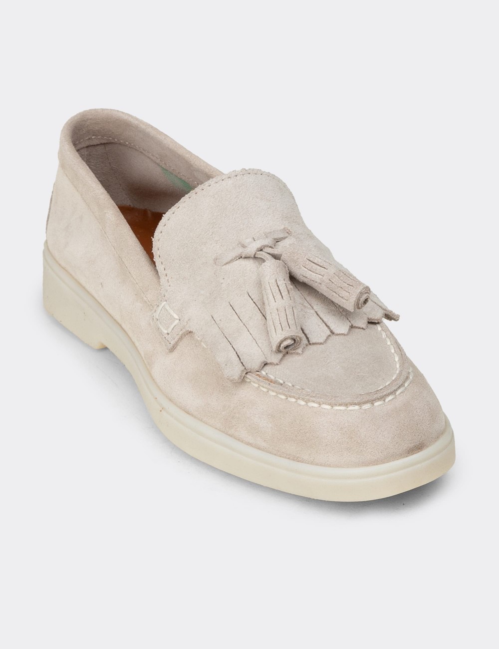 Kadın Hakiki Süet Gri Püsküllü Loafer - 02042ZGRIC01