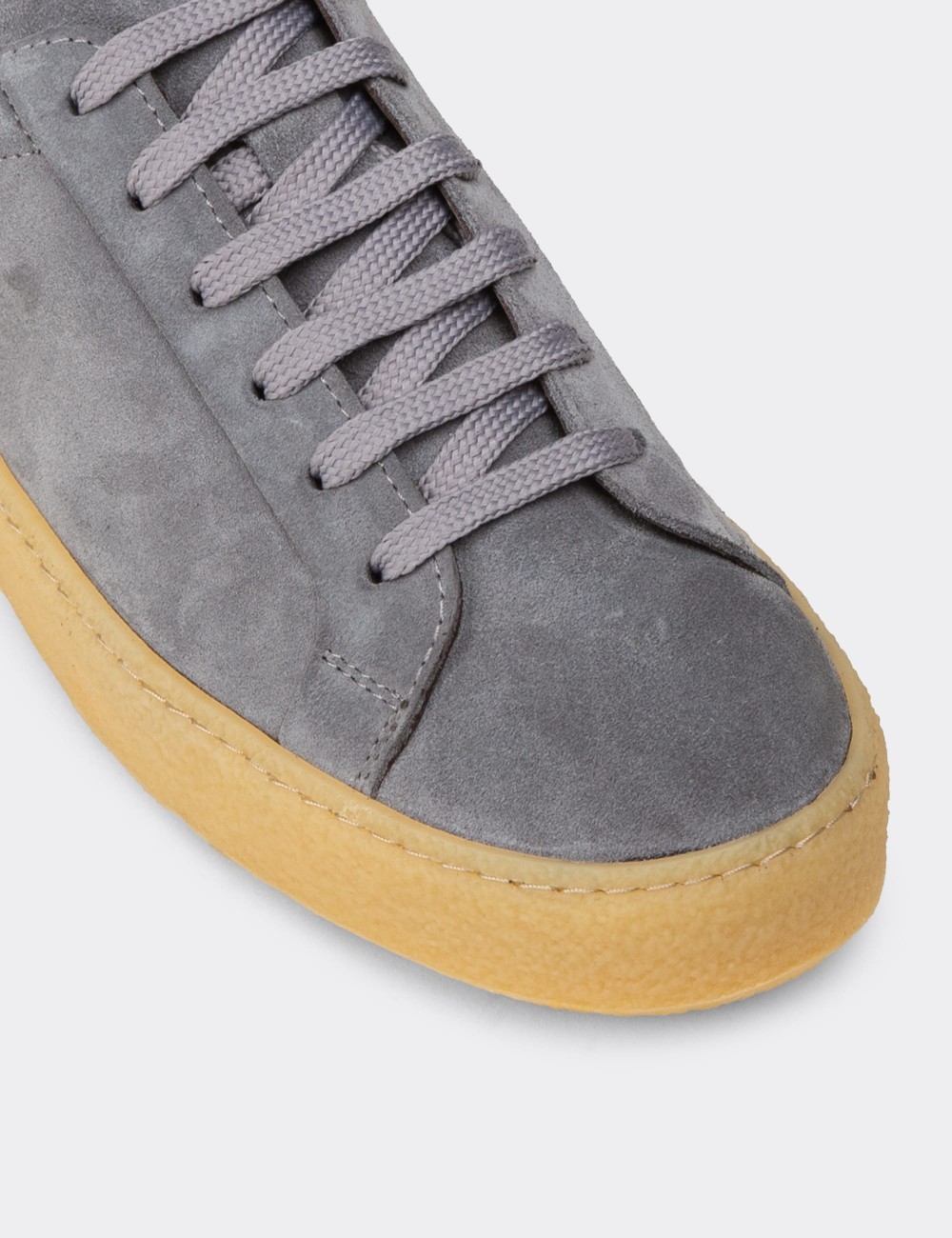 Erkek Gri Hakiki Süet Sneaker Ayakkabı - 02018MGRIC04