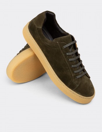 Erkek Hakiki Süet Yeşil Sneaker Ayakkabı - 02018MYSLC01