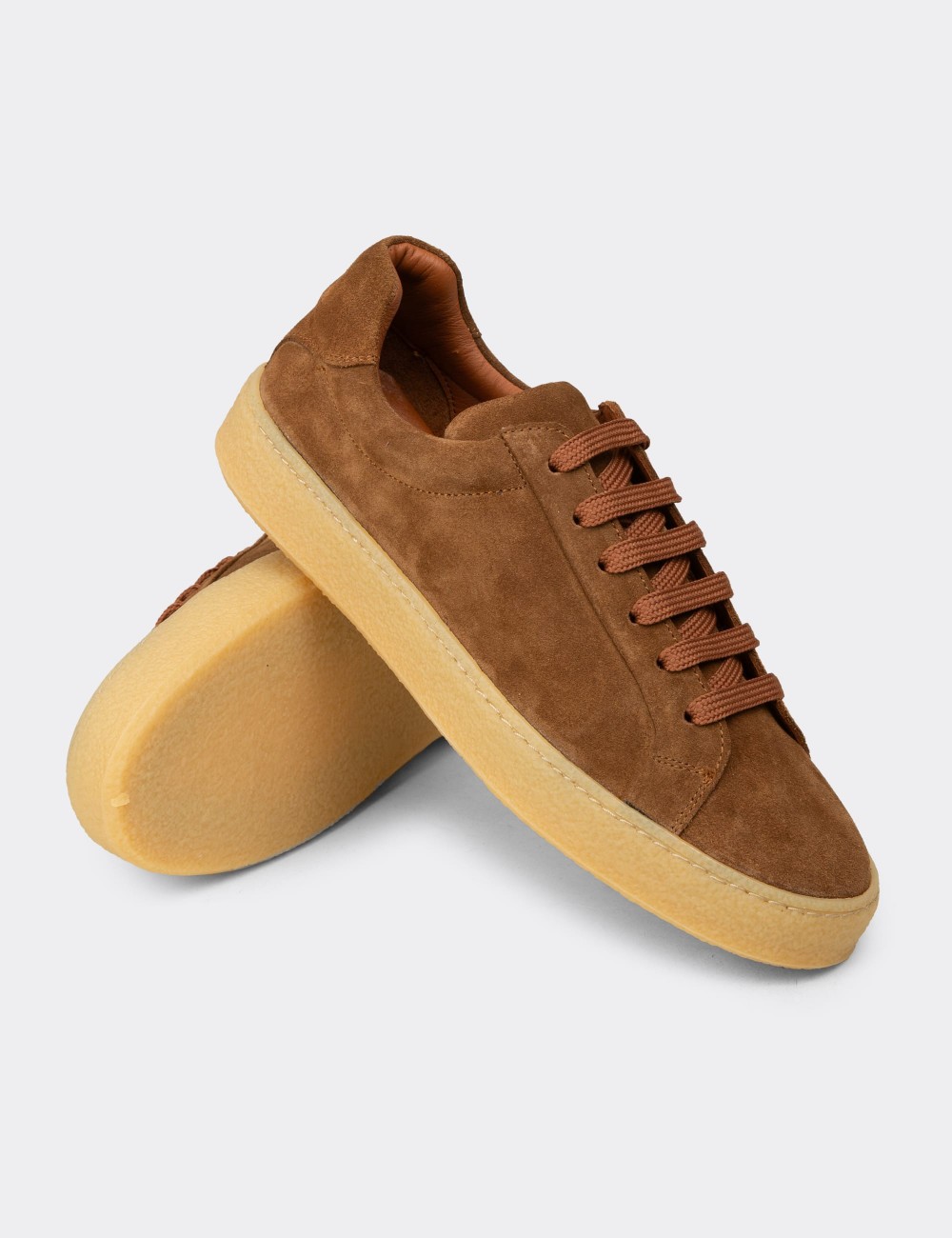 Erkek Hakiki Süet Taba Renk Sneaker - 02018MTBAC03