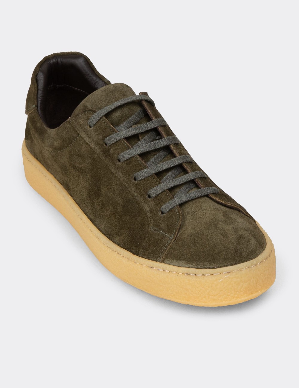 Erkek Hakiki Süet Yeşil Sneaker Ayakkabı - 02018MYSLC01