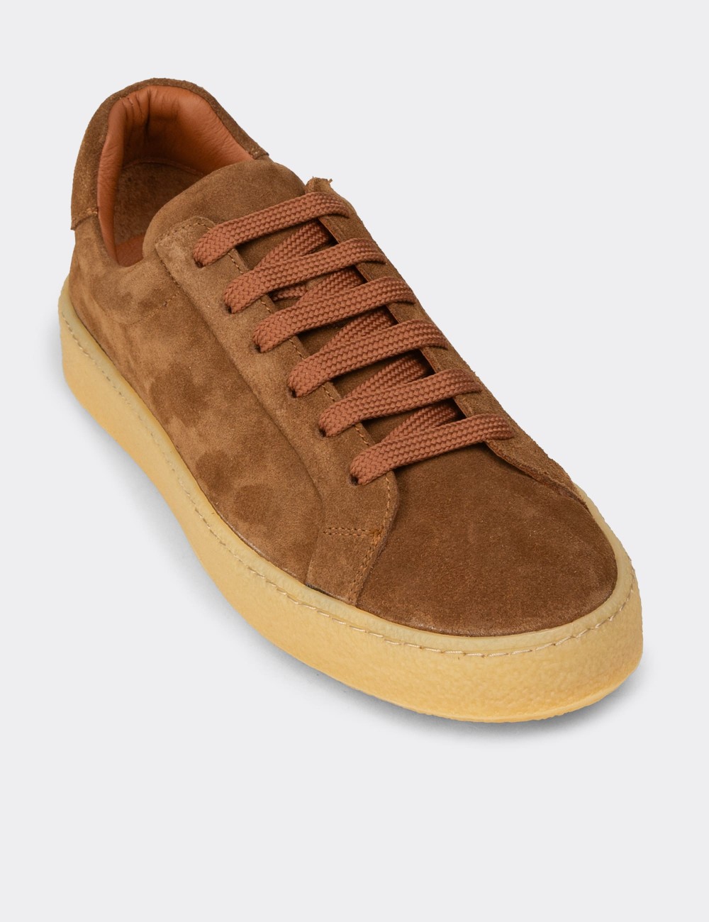 Erkek Hakiki Süet Taba Renk Sneaker - 02018MTBAC03