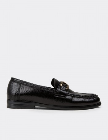 Kadın Siyah Toka Detaylı Loafer Ayakkabı