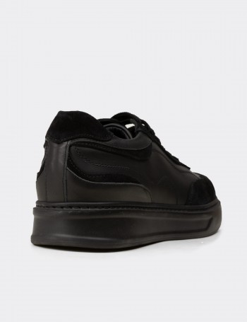 Erkek Siyah Hakiki Deri Sneaker Ayakkabı - 02013MSYHE01