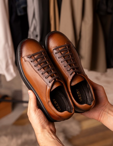 Hakiki Deri Taba Rengi Erkek Sneaker Ayakkabı