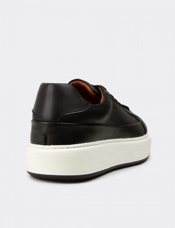 Erkek Siyah Hakiki Deri Sneaker Ayakkabı - E4482MSYHC01