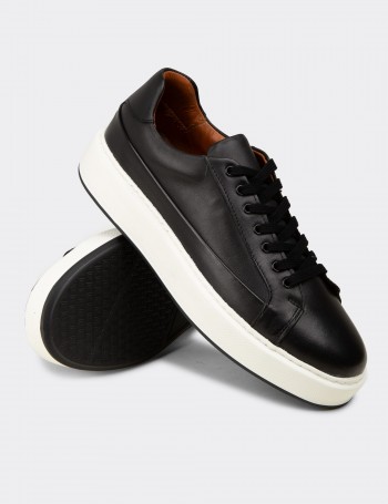 Erkek Siyah Hakiki Deri Sneaker Ayakkabı - E4482MSYHC01
