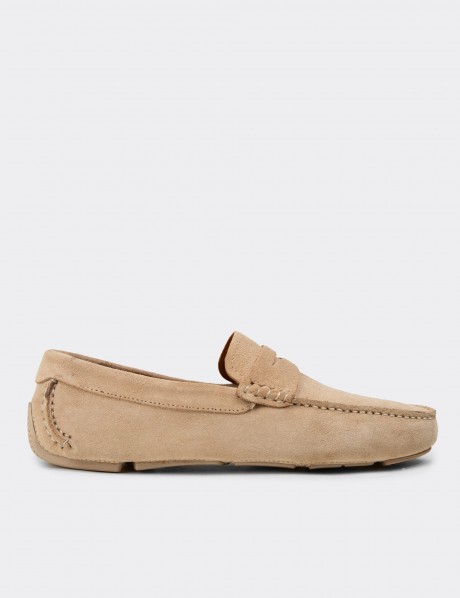Erkek Hakiki Süet Bej Penny Loafer