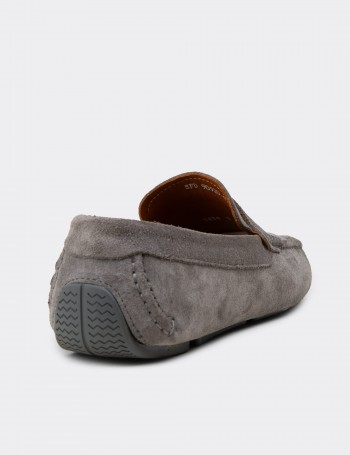 Erkek Hakiki Süet Gri Penny Loafer - E0920MGRIC01