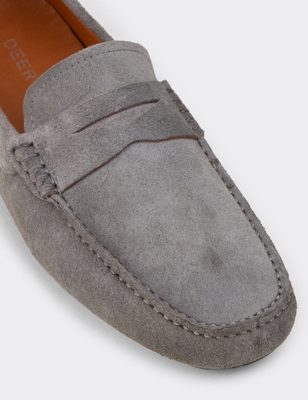 Erkek Hakiki Süet Gri Penny Loafer - E0920MGRIC01