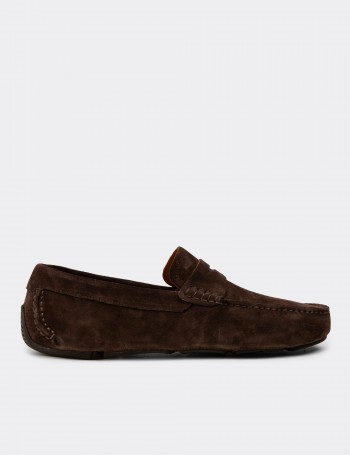 Erkek Hakiki Süet Kahverengi Penny Loafer - E0920MKHVC01