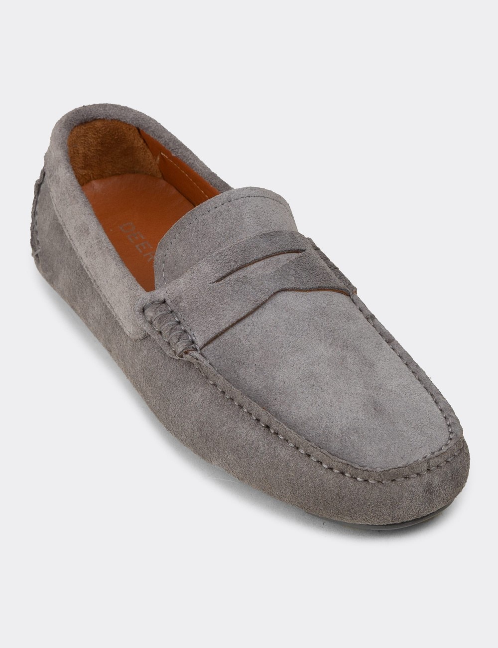 Erkek Hakiki Süet Gri Penny Loafer - E0920MGRIC01