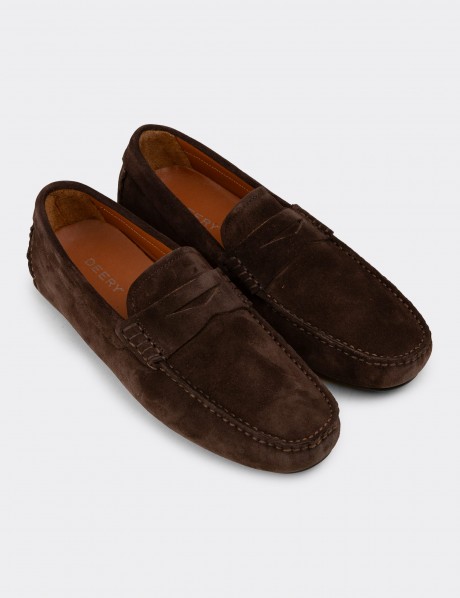 Erkek Hakiki Süet Kahverengi Penny Loafer