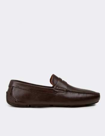 Erkek Kahverengi Hakiki Deri Penny Loafer - E0920MKHVC02