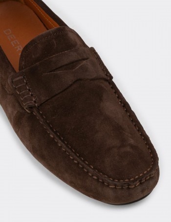 Erkek Hakiki Süet Kahverengi Penny Loafer - E0920MKHVC01