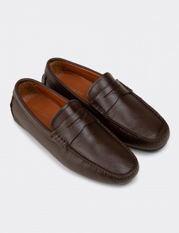 Erkek Kahverengi Hakiki Deri Penny Loafer - E0920MKHVC02
