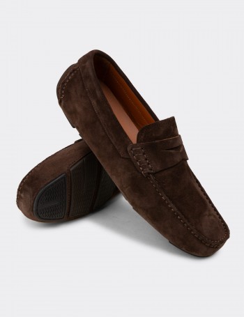 Erkek Hakiki Süet Kahverengi Penny Loafer - E0920MKHVC01
