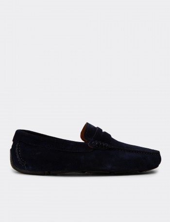 Erkek Hakiki Süet Lacivert Penny Loafer - E0920MLCVC01