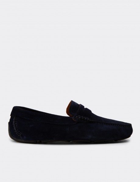Erkek Hakiki Süet Lacivert Penny Loafer