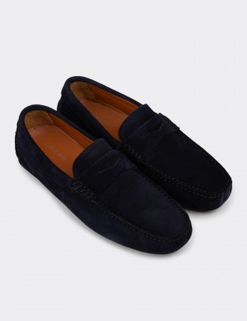 Erkek Hakiki Süet Lacivert Penny Loafer - E0920MLCVC01
