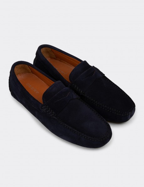 Erkek Hakiki Süet Lacivert Penny Loafer