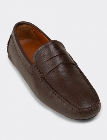 Erkek Kahverengi Hakiki Deri Penny Loafer - E0920MKHVC02