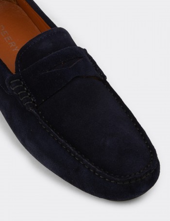 Erkek Hakiki Süet Lacivert Penny Loafer - E0920MLCVC01