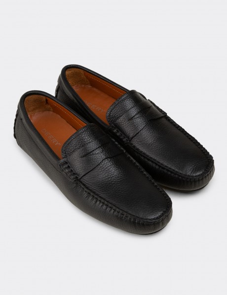 Erkek Hakiki Deri Siyah Penny Loafer