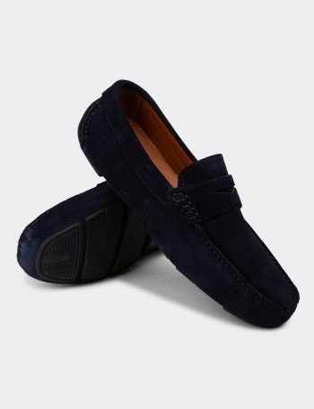 Erkek Hakiki Süet Lacivert Penny Loafer - E0920MLCVC01