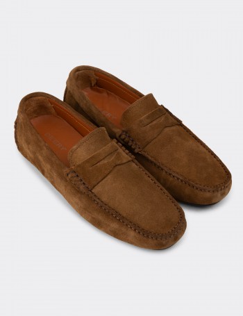 Erkek Hakiki Süet Taba Rengi Penny Loafer - E0920MTBAC01