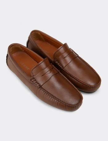 Erkek Hakiki Deri Taba Renk Loafer Ayakkabı - E0920MTBAC02