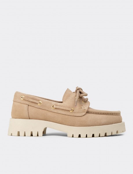 Kadın Hakiki Süet Bej Marin Loafer