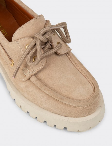 Kadın Hakiki Süet Bej Marin Loafer