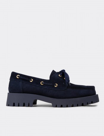 Kadın Hakiki Süet Lacivert Marin Loafer