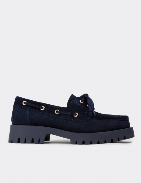 Kadın Hakiki Süet Lacivert Marin Loafer