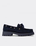Kadın Hakiki Süet Lacivert Marin Loafer